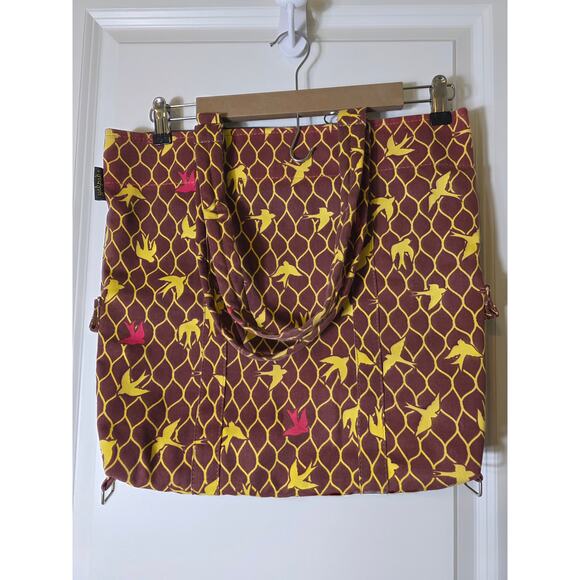 YAK PAK Brown Yellow Bird Flying Shopping Beach Large 16" Tote Bag - Picture 2 of 13